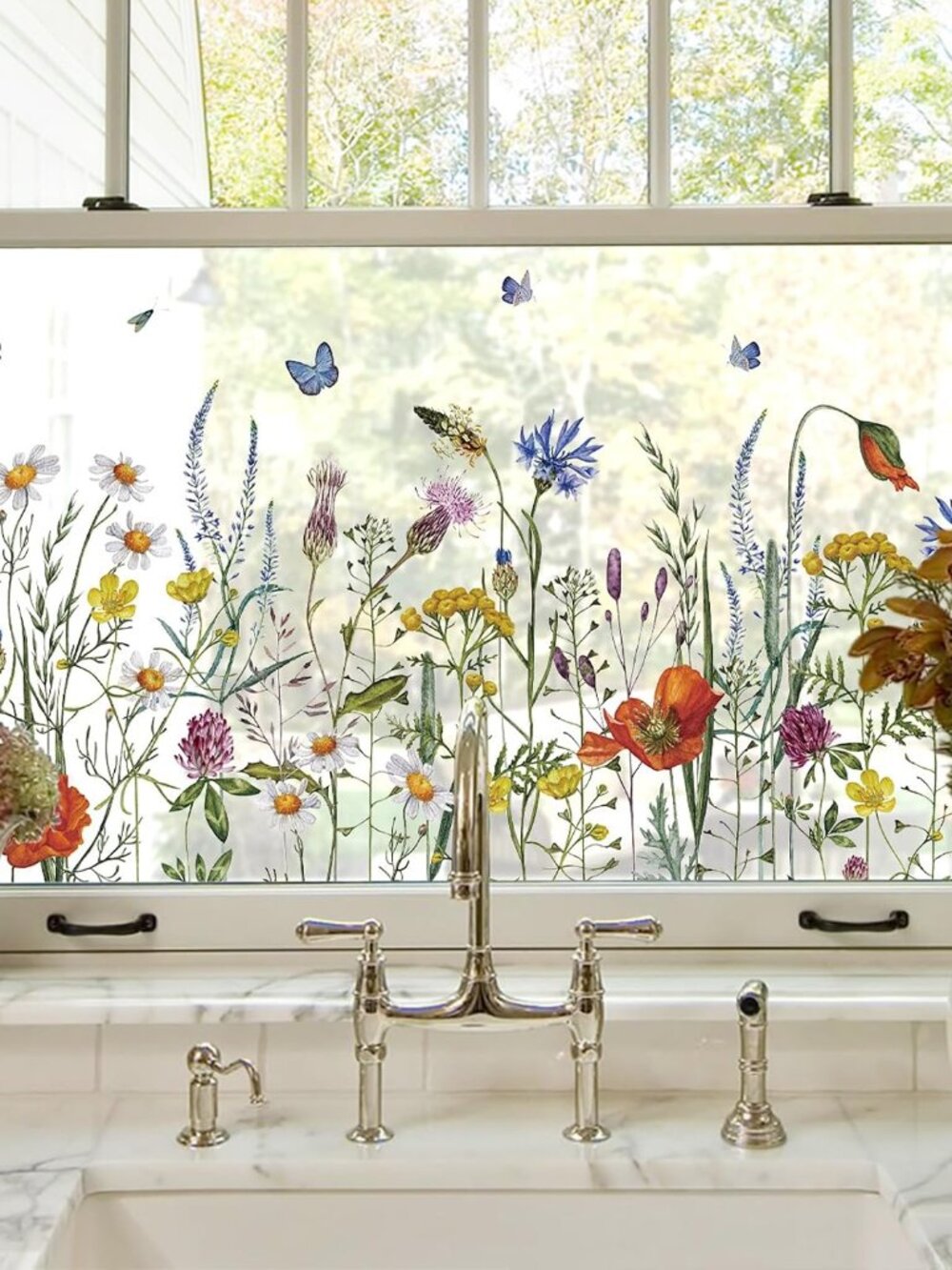 Stained Glass Window Film, Window Privacy Film Rental Friendly,17.5X78.7
